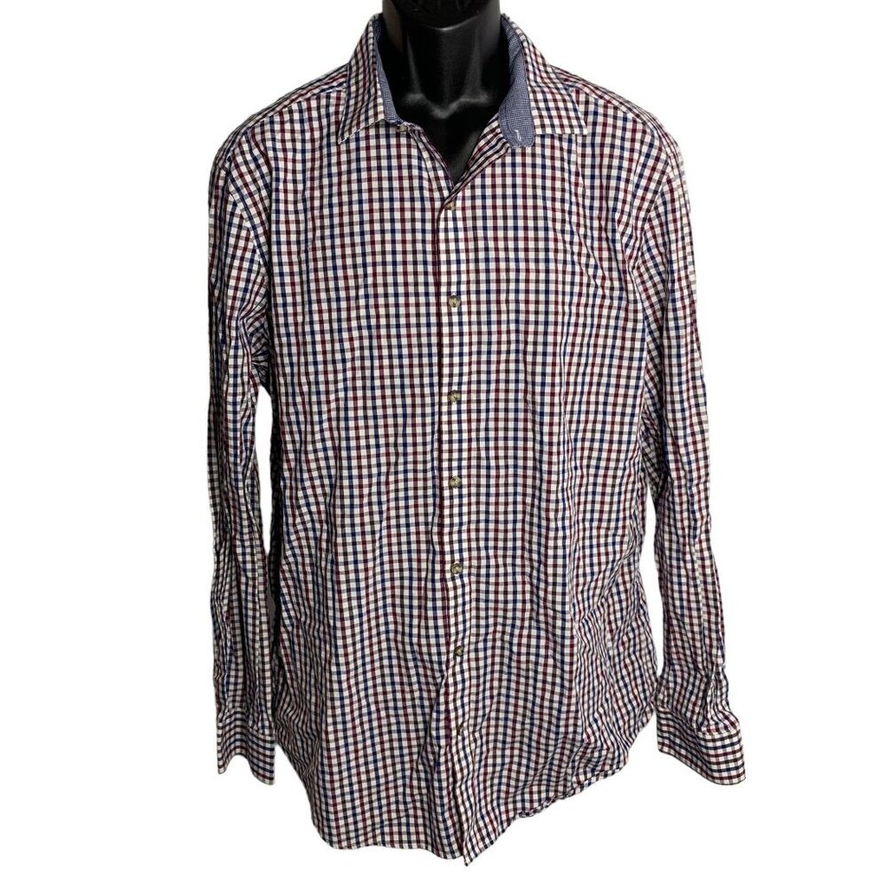 Bar III Slim Fit Carnaby Collection Shirt XL White Check Button Up Long Sleeves